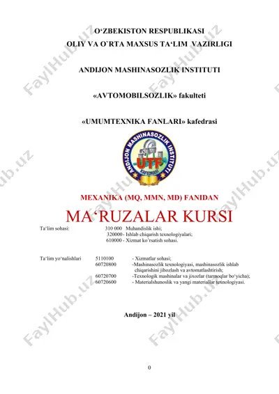 mexanika (mq, mmn, md) fanidan ma‘ruzalar kursi — DOC