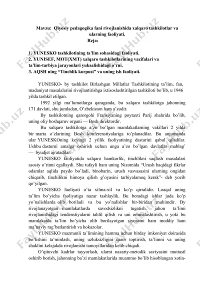 yunesko tashkilotining ta’lim sohasidagi faoliyati — DOCX