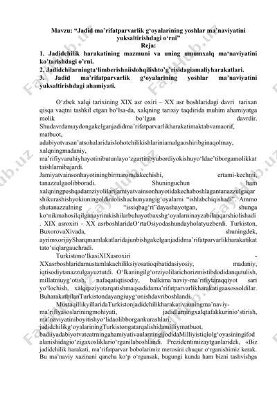 jadid ma’rifatparvarlik g‘oyalarining yoshlar ma’naviyatini yuksaltirishdagi o‘rni — DOCX