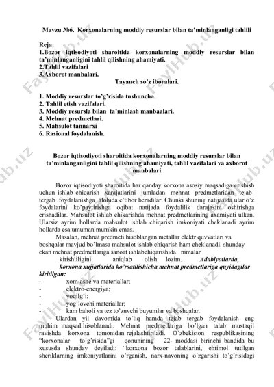 korxonalarning moddiy resurslar bilan ta’minlanganligi tahlili — DOCX
