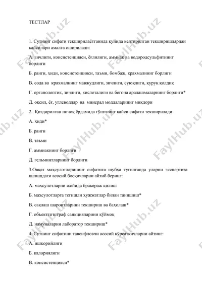 sut sifati tekshirish metodlari — DOCX