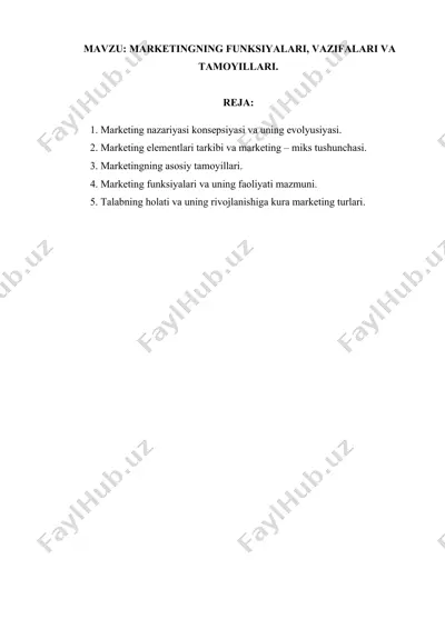 marketingning funksiyalari, vazifalari va tamoyillari — DOCX