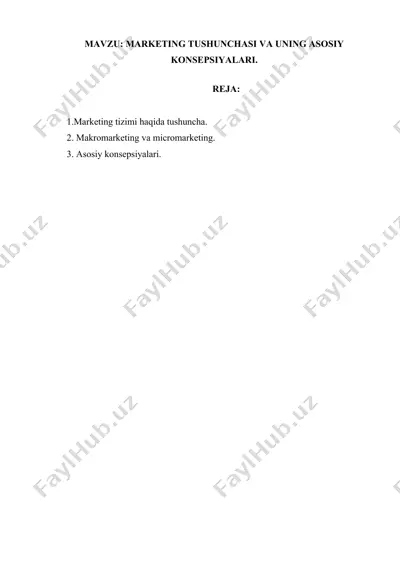 marketing tushunchasi va uning asosiy konsepsiyalari — DOCX