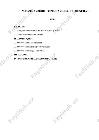 axborot tizimlarining tushunchasi — DOCX