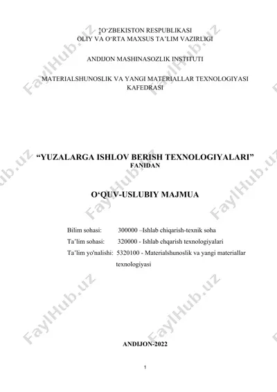"yuzlarga ishlov berish texnologiyalari" — DOC
