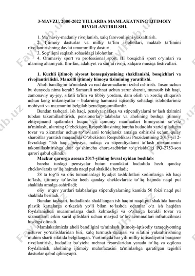 mamlakatning ijtimoiy rivojlanish jarayoni (2000-2022 yillar) — DOC