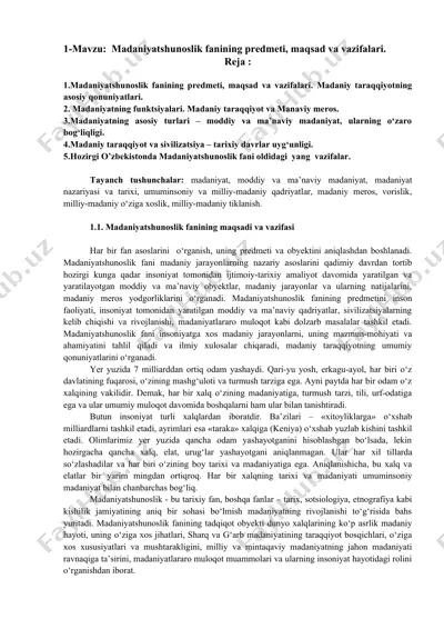 madaniyatshunoslik fanining predmeti, maqsad va vazifalari — DOCX