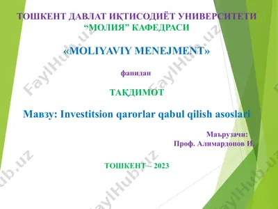 investitsion qarorlar qabul qilish asoslari — PPT