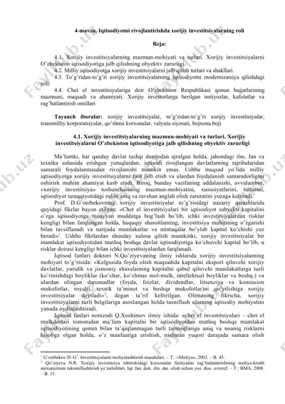 xorijiy investitsiyalar va ularning iqtisodiy ahamiyati — DOC