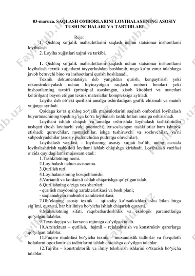 qishloq xo‘jalik mahsulotlarini saqlash uchun statsionar inshootlari — DOCX