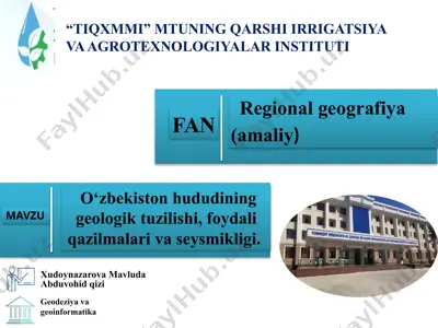 toshkent irrigatsiya va qishloq xo'aligini mexanizatsiyalash — PPTX