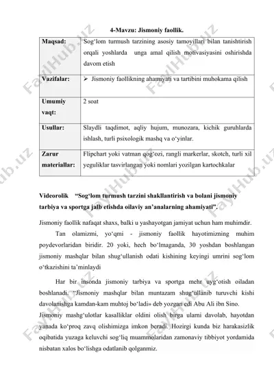 jismoniy faollikning ahamiyati va tartibini muhokama qilish — DOCX