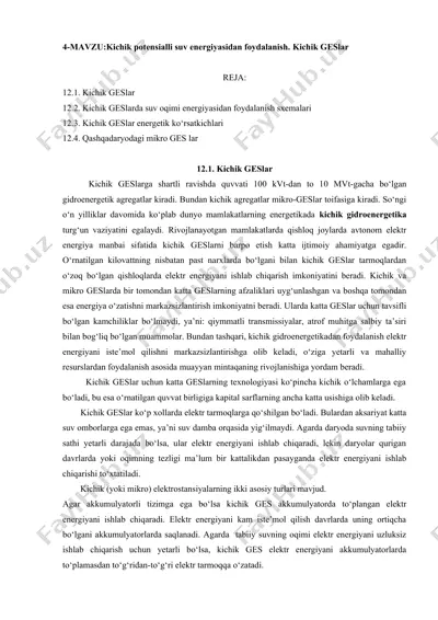 kichik potensialli suv energiyasidan foydalanish — DOCX