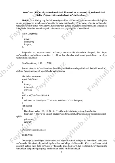 sinf va obyekt tushunchalari — DOCX