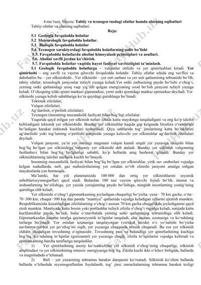 tabiiy va texnogen tusdagi ofatlar hamda ularning oqibatlari — DOC