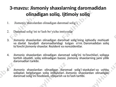 jismoniy shaxslarning daromadidan olinadigan soliq — PPTX