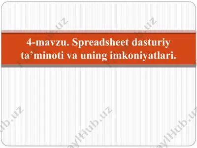 spreadsheet dasturiy ta’minoti va uning imkoniyatlari — PPTX