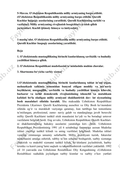 o'zbekiston respublikasida milliy armiyaning barpo etilishi — DOCX