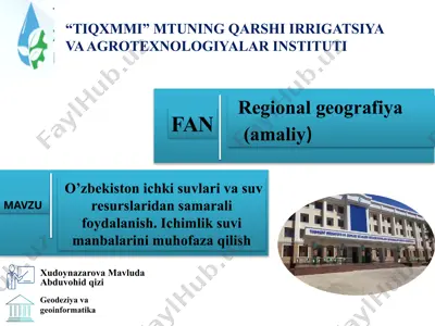 toshkent irrigatsiya va qishloq xo'aligini mexanizatsiyalash — PPTX