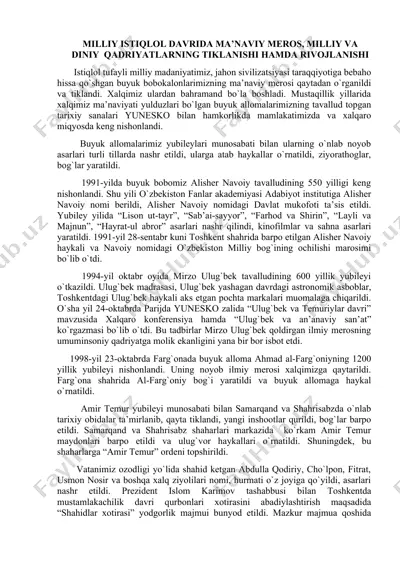 milliy istiqlol davrida ma'naviy meros, milliy va diniy qadriyatlar — DOCX