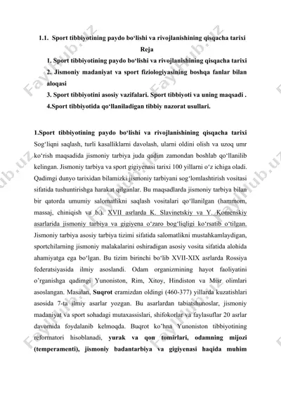 sport tibbiyoti tarixi — DOCX