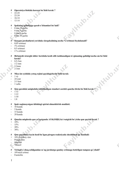 birlamchi xirurgik ishlovlar qilish prinsiplari — DOC