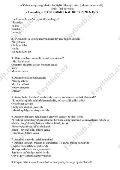 o'zbek xalq cholg’ularida badiiylik bilan ijro etish (orkestr va ansambl) sinfi — DOC