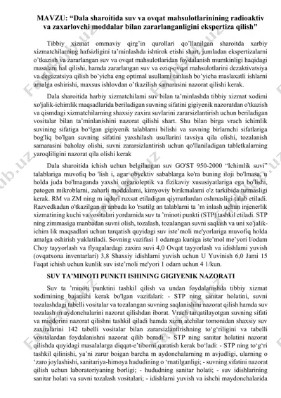 zararlangan suv va ovqat mahsulotlarining ekspertizasi — DOCX