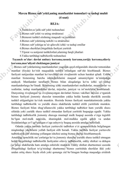 biznes sub’yekti haqida tushunchalar — DOCX