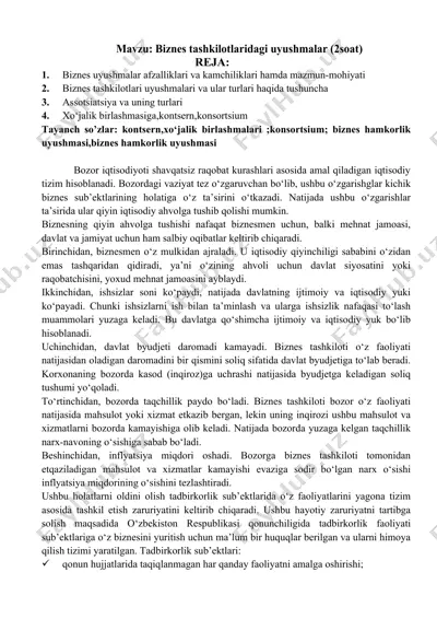 biznes tashkilotlaridagi uyushmalar — DOCX