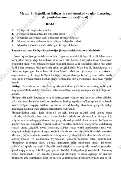 firibgarlik va firibgarlik xatti-harakati va ular biznesdagi, shu jumladan korruptsiya — DOCX