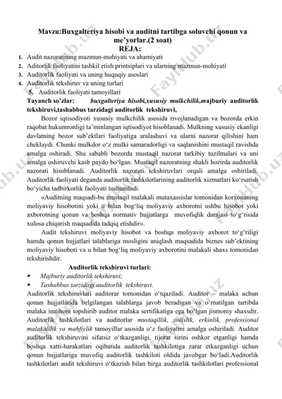 buxgalteriya hisobi va auditni tartibga soluvchi qonun va me’yorlar — DOCX