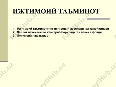 ижтимоий таъминотнинг иқтисодийасослари ва тамойиллари — PPT