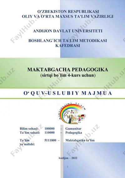 o‘quv-uslubiy majmua "maktabgacha pedagogika" (sirtqi bo`lim 4-kurs uchun) — DOC