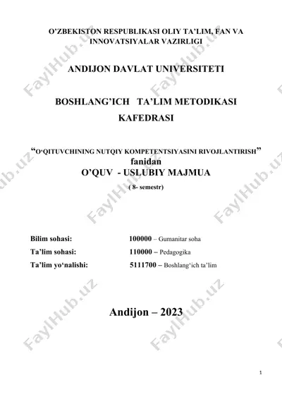 o‘qituvchining nutqiy kompetentsiyasini rivojlantirish fanidan o’quv - uslubiy majmua — DOCX