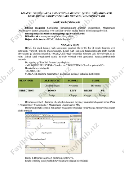 sahifalarda animatsiyalar hosil qilish — DOCX