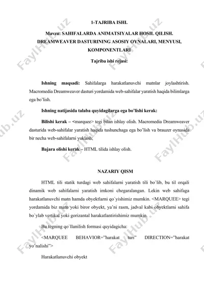 sahifalarda animatsiyalar hosil qilish — DOCX