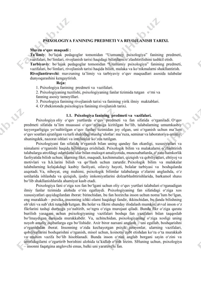 psixologiya fanining predmeti va rivojlanish tarixi — DOCX