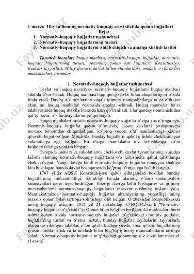 normativ-huquqiy hujjatlar tushunchasi — DOC