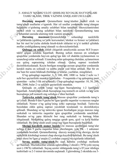 qishloq xo‘jalik hayvonlari tamg‘alash, tirik vaznini aniqlash usullari — DOCX