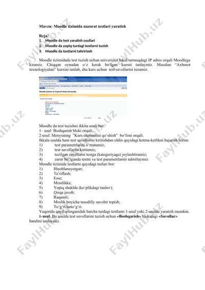 moodle tizimida nazorat testlari yaratish — DOCX