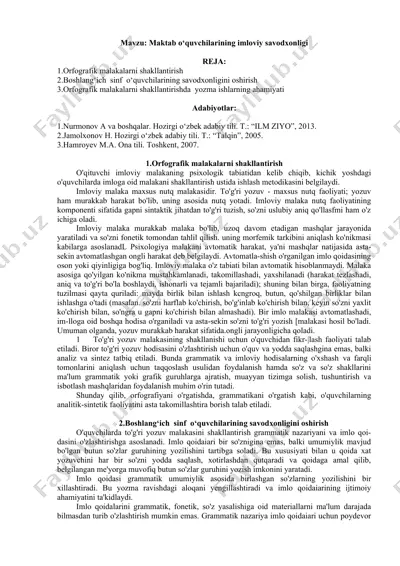 imloviy savodxonlik metodikasi — DOC