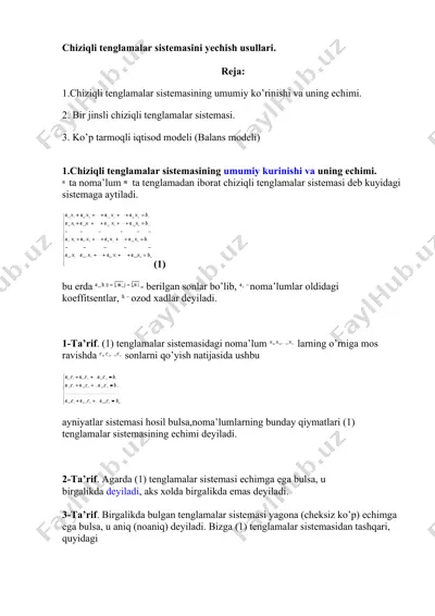 chiziqli tenglamalar sistemasini yechish usullari — DOCX