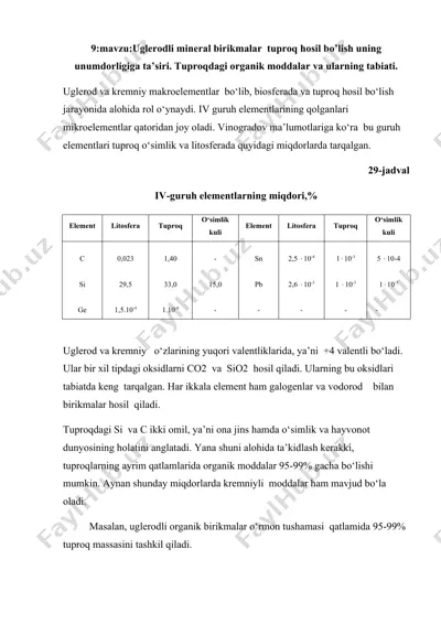 uglerodli mineral birikmalar tuproq hosil bo'lish uning unumdorligiga ta'siri — DOCX