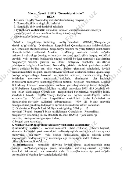 mavzu: 7-sonli bhms "nomoddiy aktivlar" — DOC