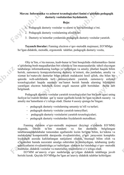 pedagogik dasturiy vositalar va ularni ta’lim tizimidagi o’rni — DOCX