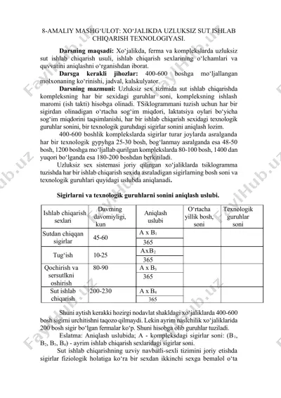 uzluksiz sut ishlab chiqarish texnologiyasi — DOCX