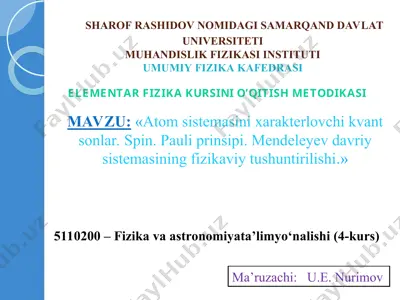 elementar fizika kursini o’qitish metodikasi — PPT