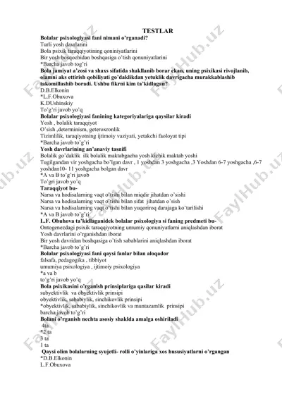bolalar psixologiyasi testlari — DOCX