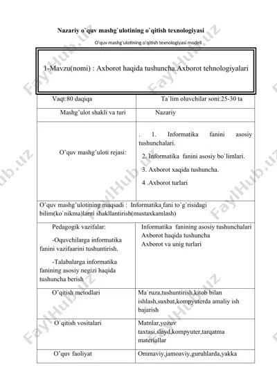 o'quv mashg'uloti "axborot haqida tushuncha.axborot tehnologiyalari" — DOC